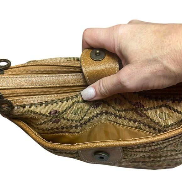 Vintage 90s Tan Aztec Southwestern Tribal Tapestry Purse Crossbody Bag - Picture 13 of 16